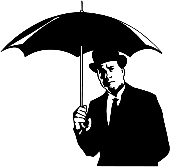 Businessman with umbrella vinyl sticker. Customize on line.      Autumn Fall 006-0125  